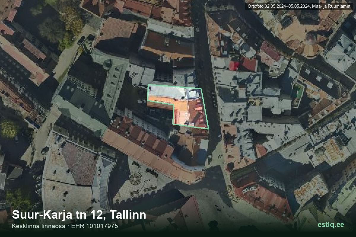 Suur-Karja tänav 12, Tallinn – ilmakuva rakennuksesta, ääriviiva rakennusrekisteristä (EHR)