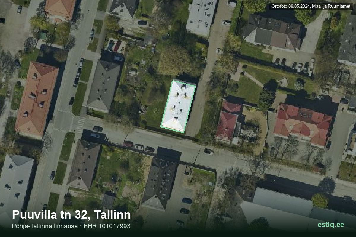 Puuvilla tänav 32, Tallinn – hoone aerofoto, kontuur ehitisregistri (EHR) andmetest