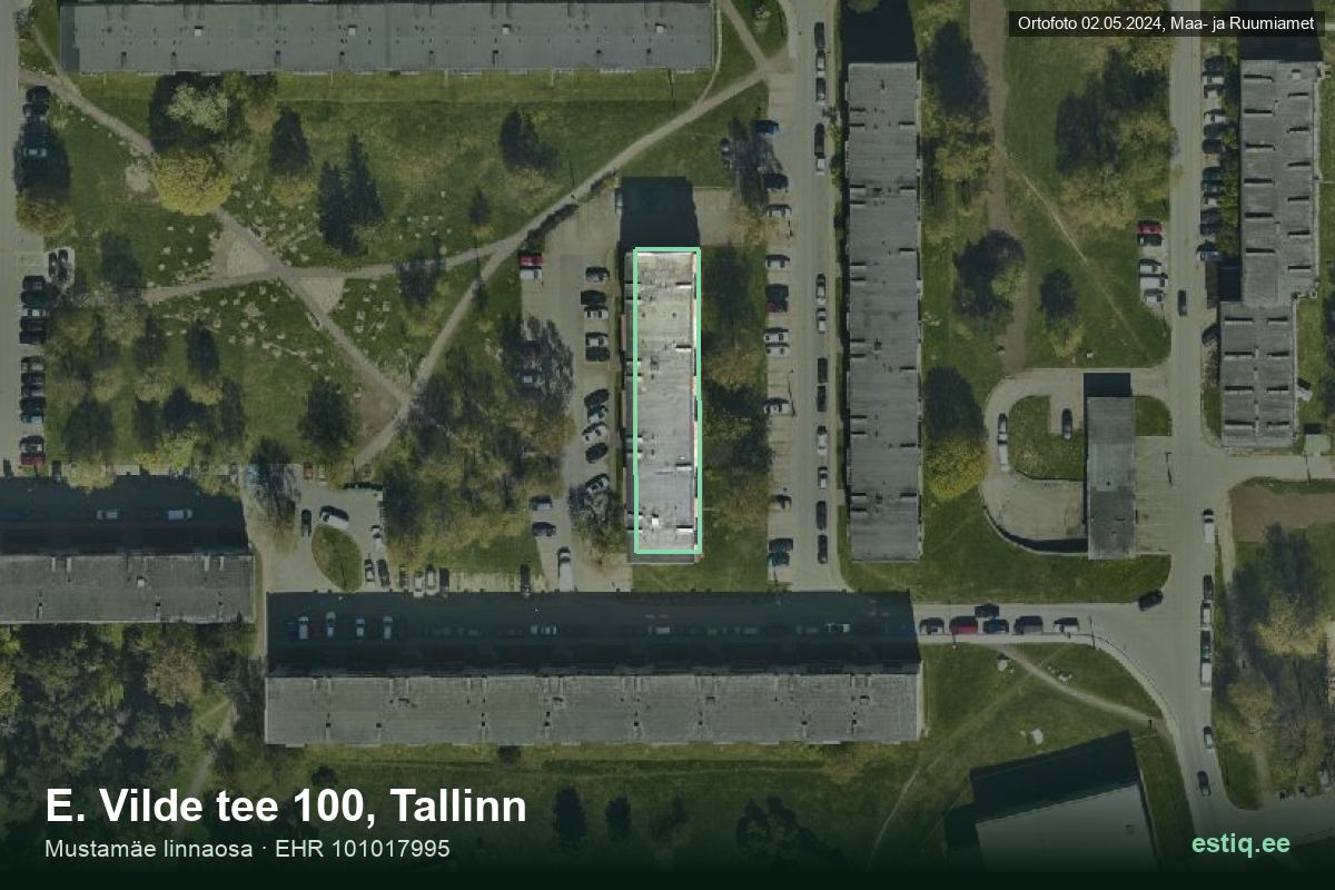 E. Vilde tee 100, Tallinn – hoone aerofoto, kontuur ehitisregistri (EHR) andmetest