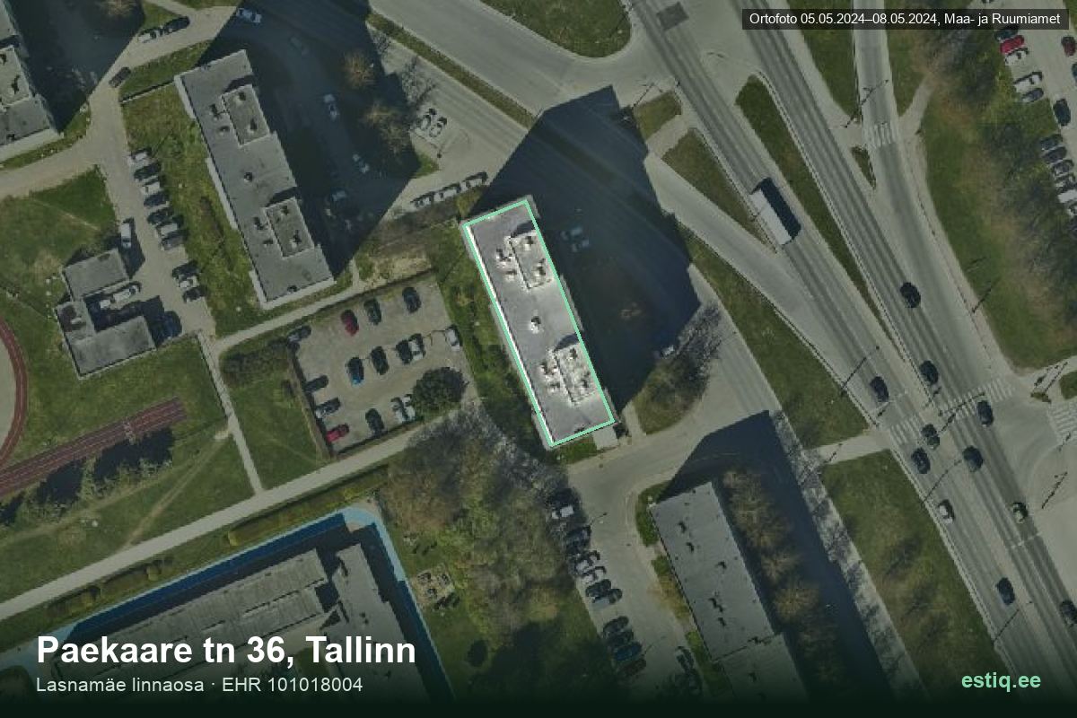 Paekaare tänav 36, Tallinn – hoone aerofoto, kontuur ehitisregistri (EHR) andmetest