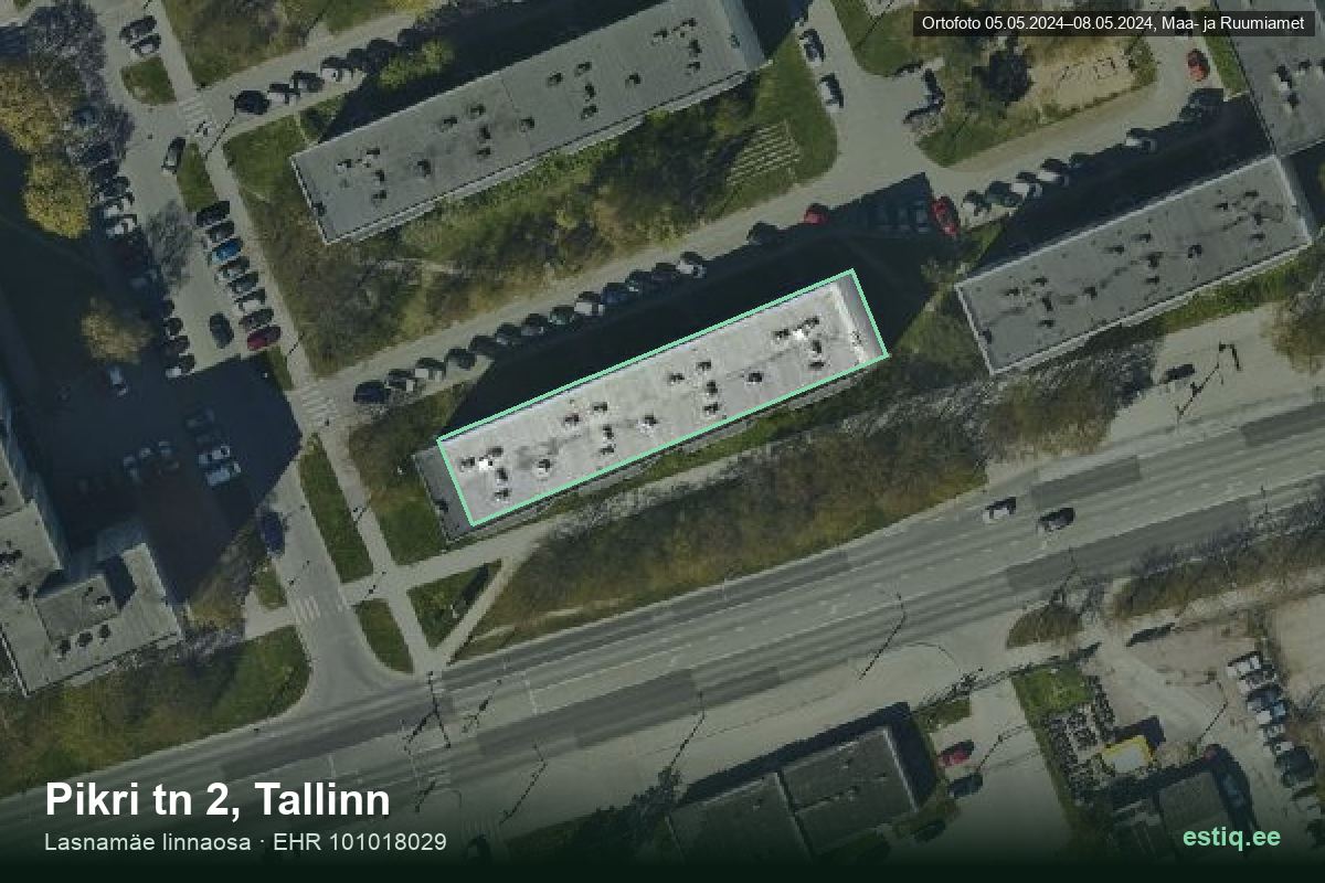 Pikri tänav 2, Tallinn – ilmakuva rakennuksesta, ääriviiva rakennusrekisteristä (EHR)