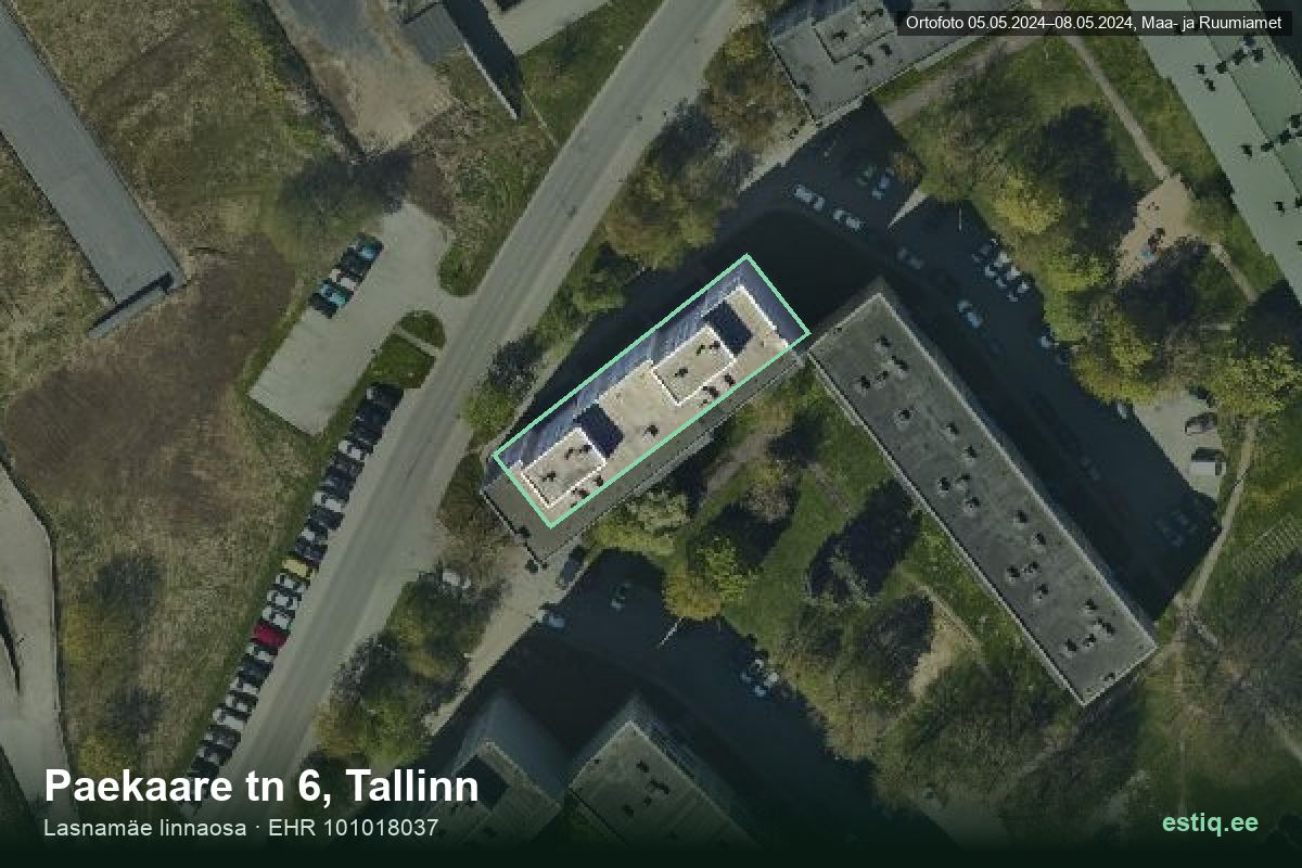 Paekaare tänav 6, Tallinn – hoone aerofoto, kontuur ehitisregistri (EHR) andmetest