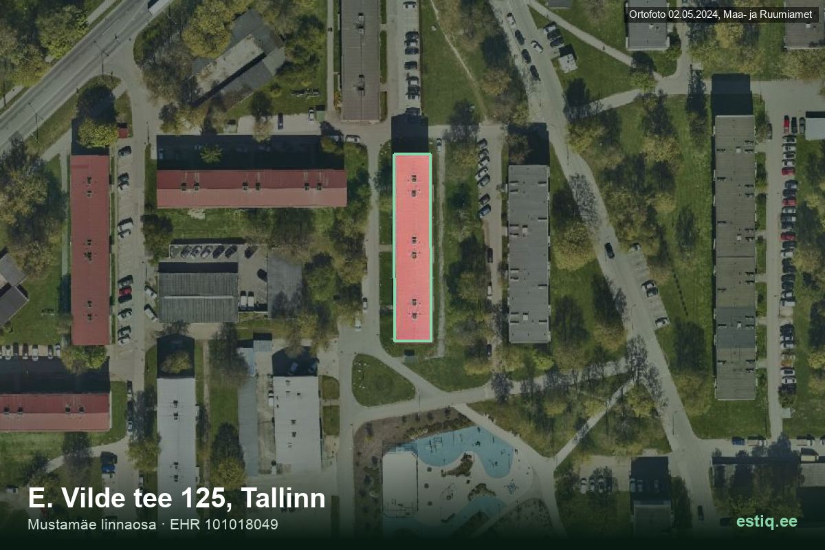 E. Vilde tee 125, Tallinn – hoone aerofoto, kontuur ehitisregistri (EHR) andmetest