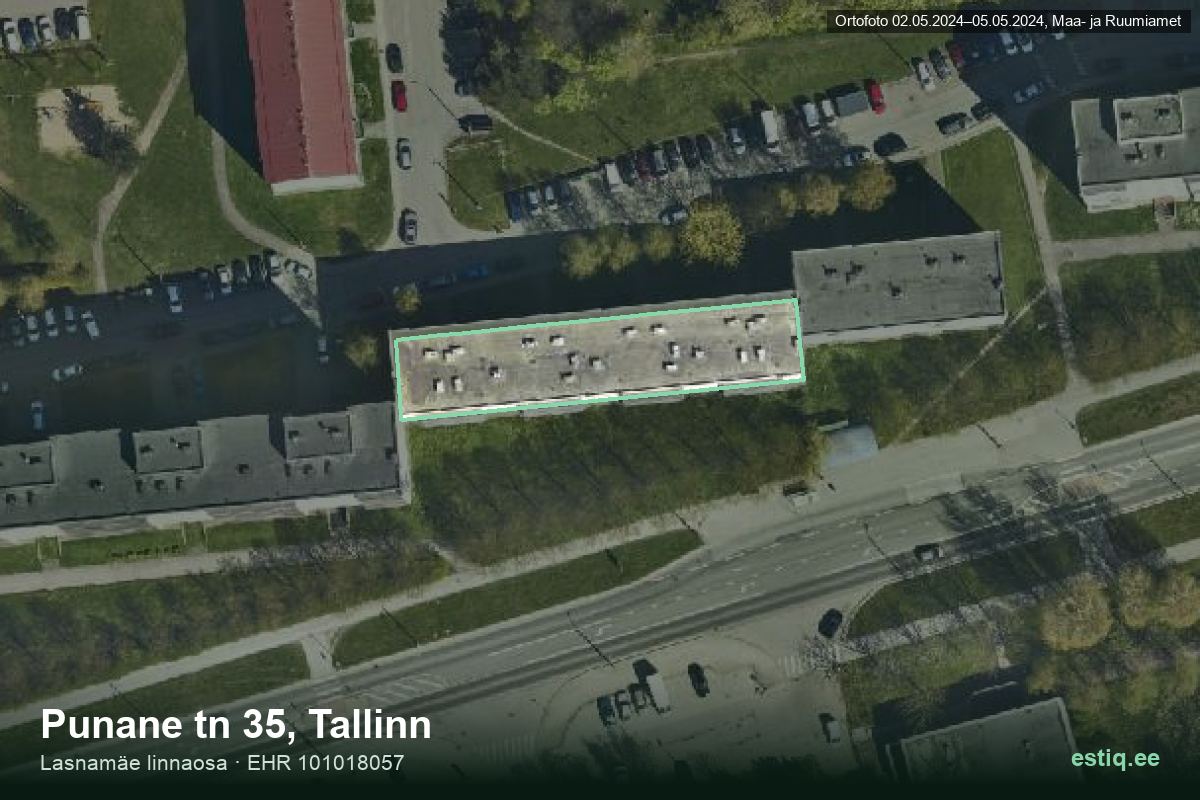Punane tänav 35, Tallinn – hoone aerofoto, kontuur ehitisregistri (EHR) andmetest
