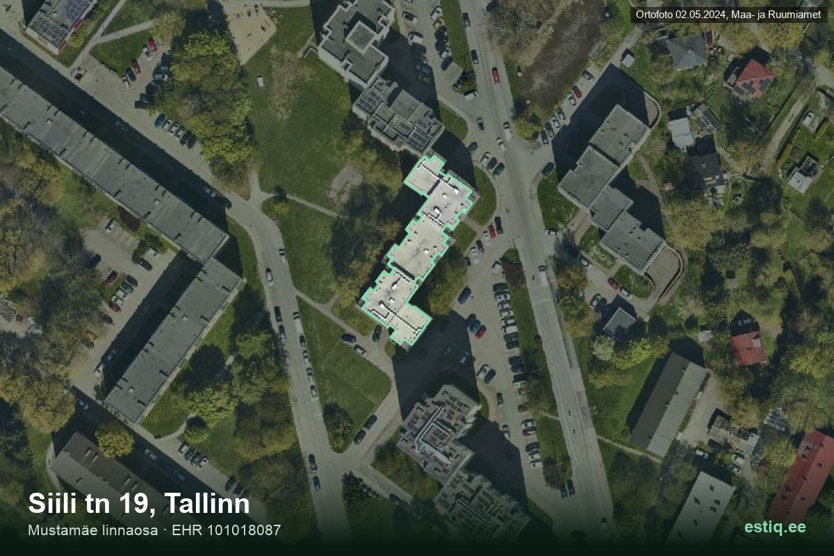 Siili tänav 19, Tallinn – hoone aerofoto, kontuur ehitisregistri (EHR) andmetest