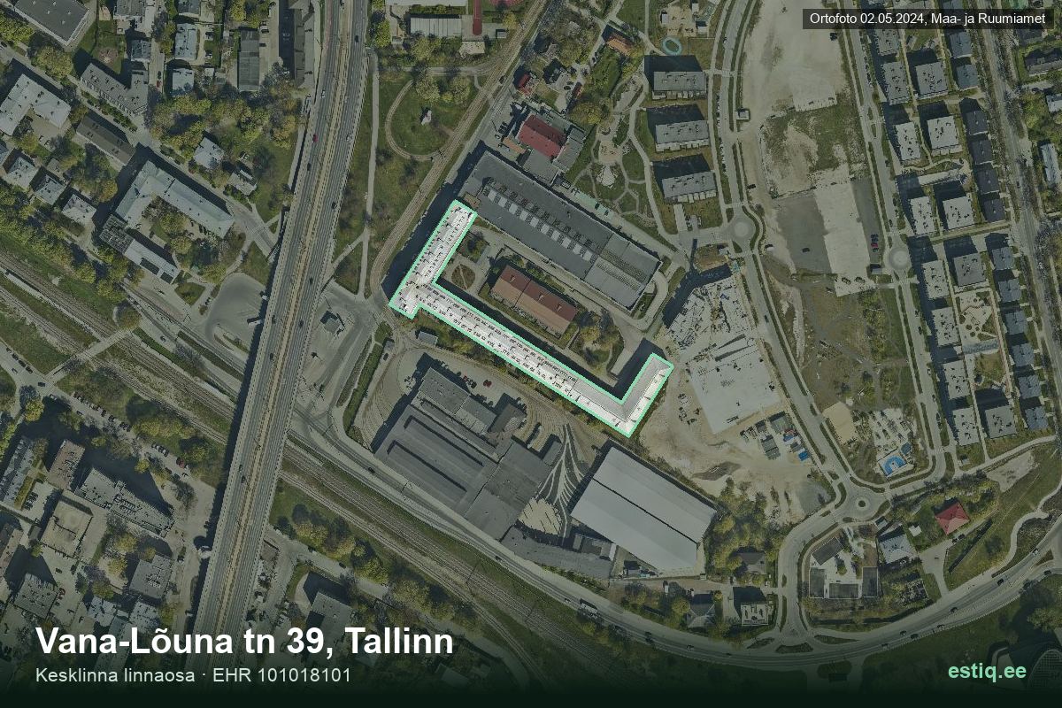 Vana-Lõuna tänav 39, Tallinn – hoone aerofoto, kontuur ehitisregistri (EHR) andmetest