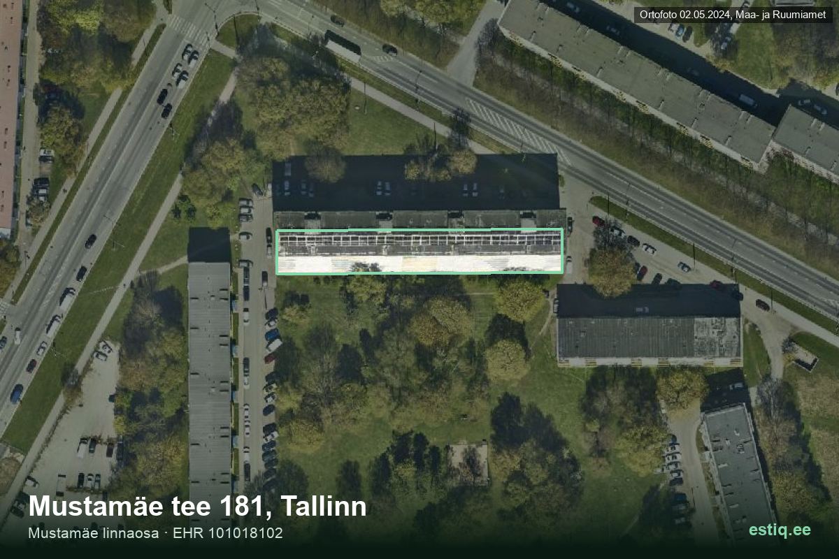 Mustamäe tee 181, Tallinn – hoone aerofoto, kontuur ehitisregistri (EHR) andmetest