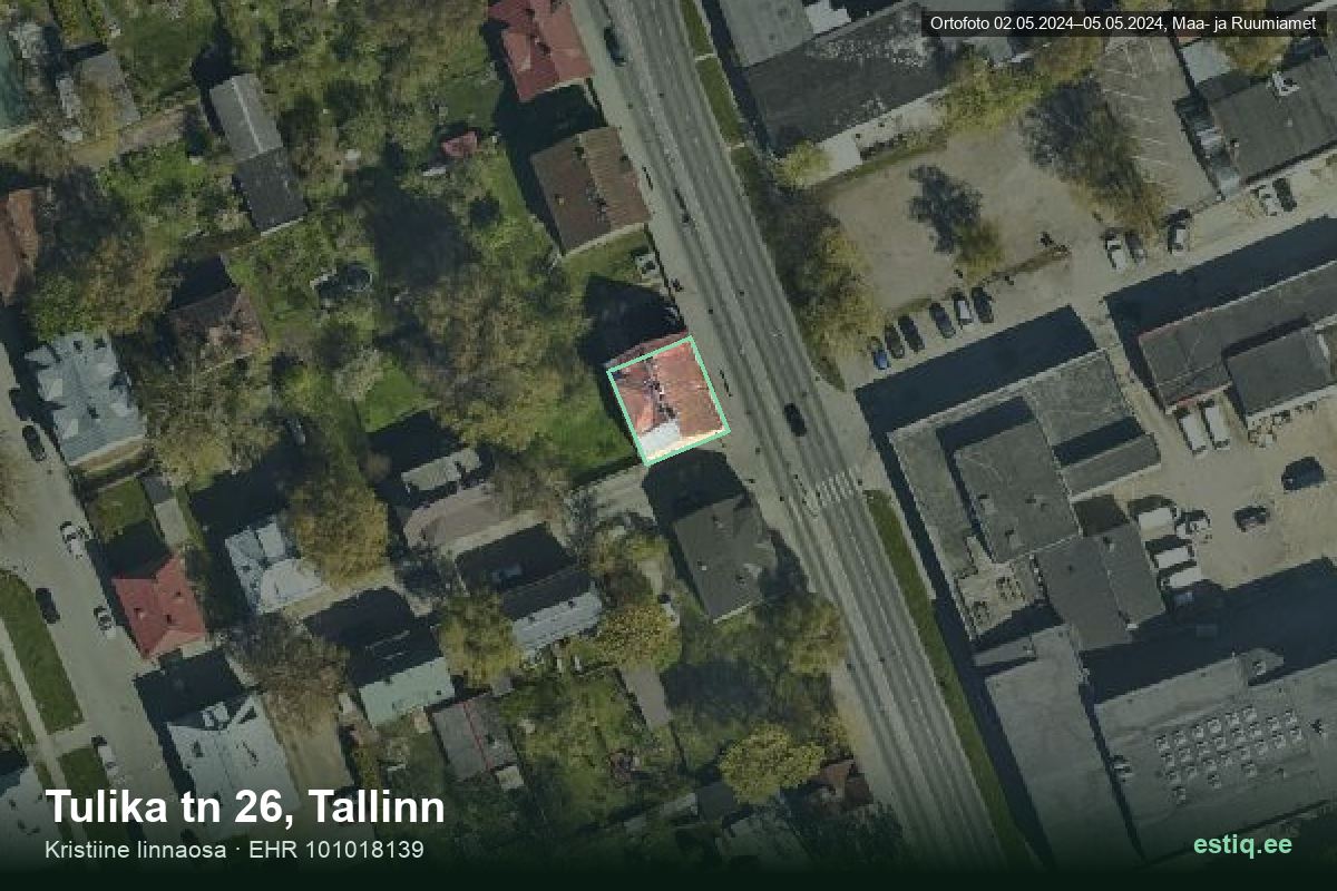 Tulika tänav 26, Tallinn – hoone aerofoto, kontuur ehitisregistri (EHR) andmetest