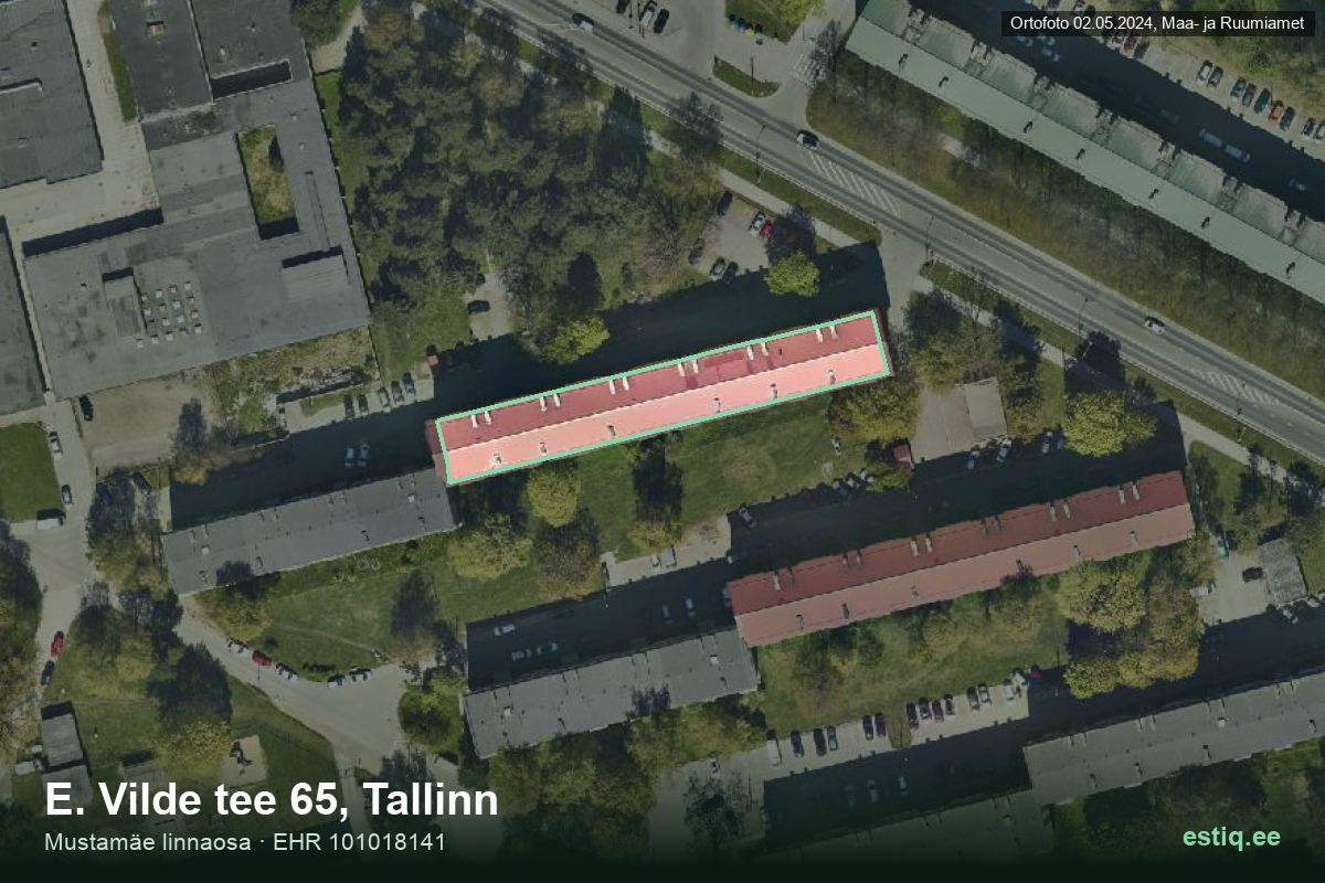 E. Vilde tee 65, Tallinn – hoone aerofoto, kontuur ehitisregistri (EHR) andmetest