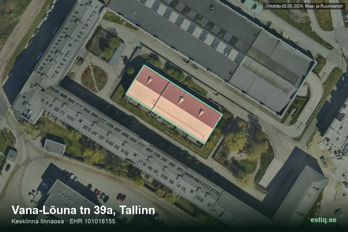 Vana-Lõuna tänav 39a, Tallinn – ilmakuva rakennuksesta, ääriviiva rakennusrekisteristä (EHR)