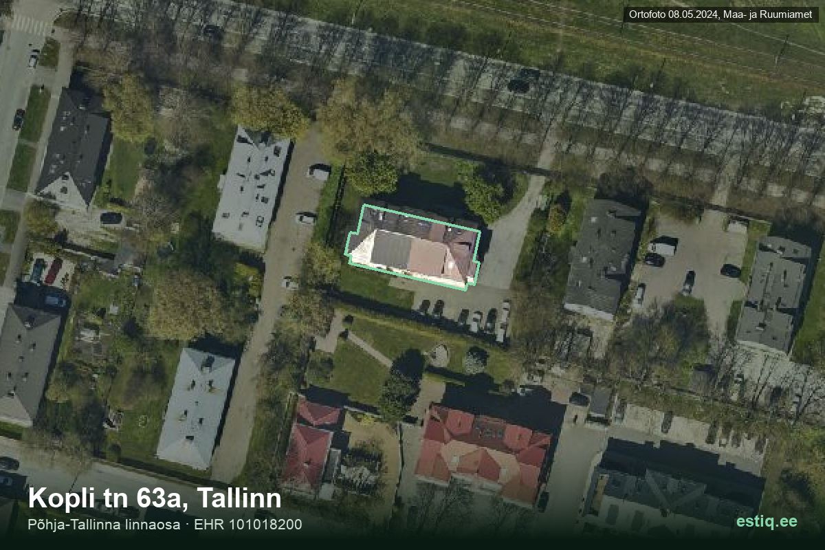 Kopli tänav 63a, Tallinn – hoone aerofoto, kontuur ehitisregistri (EHR) andmetest