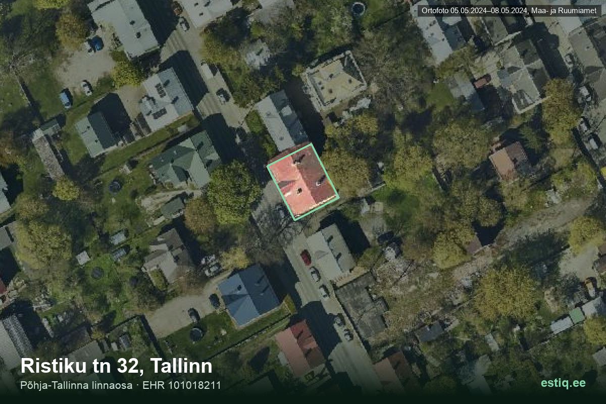 Ristiku tänav 32, Tallinn – аэрофото дома, контур по данным регистра строений (EHR)