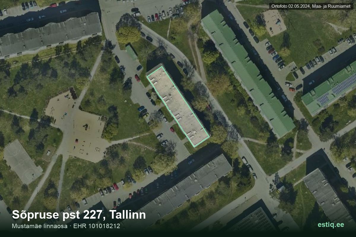 Sõpruse pst 227, Tallinn – aerial photo of the building, outline from the Building Register (EHR)