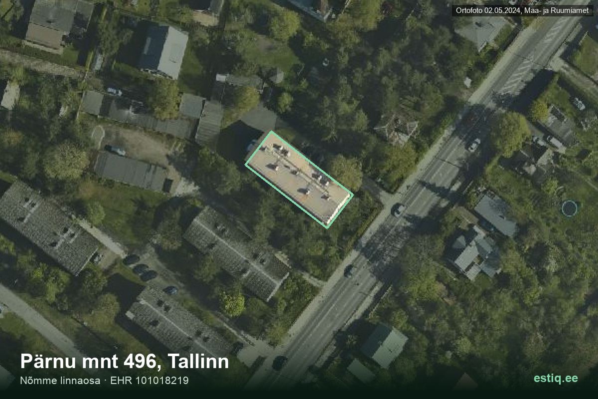 Pärnu mnt 496, Tallinn – hoone aerofoto, kontuur ehitisregistri (EHR) andmetest