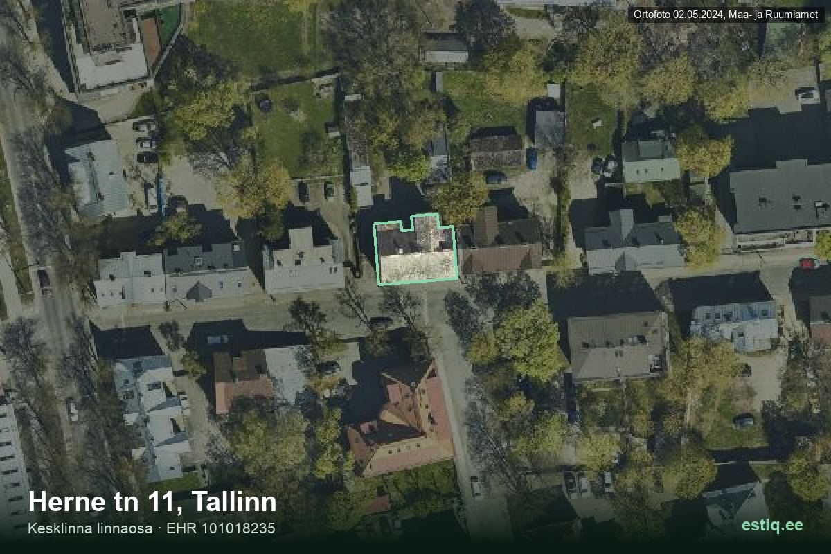 Herne tänav 11, Tallinn – hoone aerofoto, kontuur ehitisregistri (EHR) andmetest