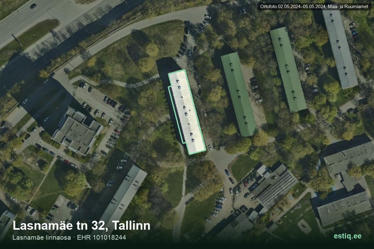 Lasnamäe tänav 32, Tallinn – ilmakuva rakennuksesta, ääriviiva rakennusrekisteristä (EHR)