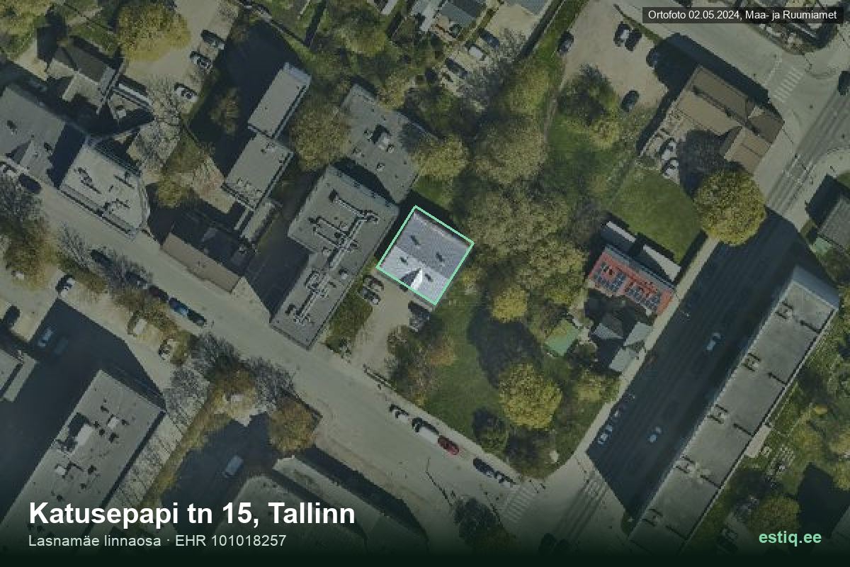 Katusepapi tänav 15, Tallinn – hoone aerofoto, kontuur ehitisregistri (EHR) andmetest