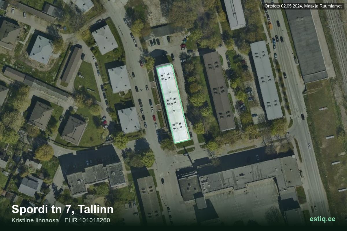 Spordi tänav 7, Tallinn – hoone aerofoto, kontuur ehitisregistri (EHR) andmetest