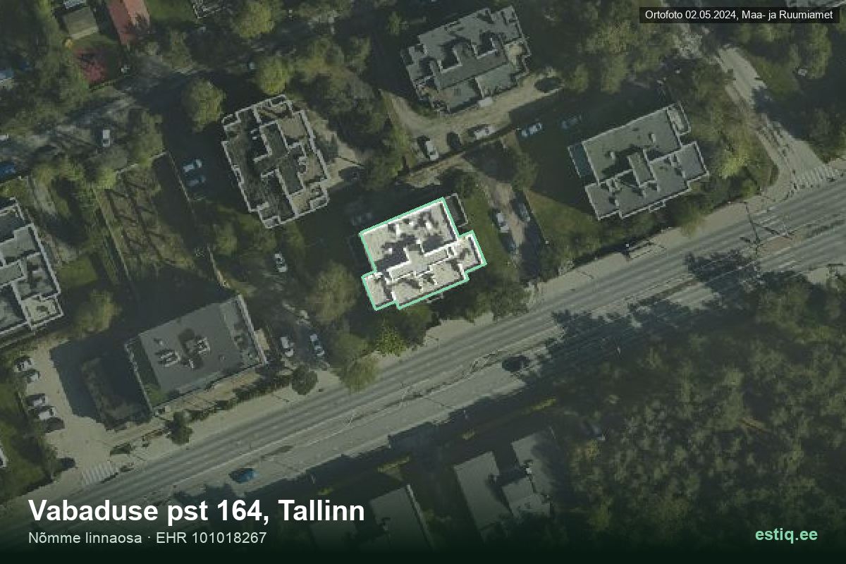 Vabaduse pst 164, Tallinn – ilmakuva rakennuksesta, ääriviiva rakennusrekisteristä (EHR)