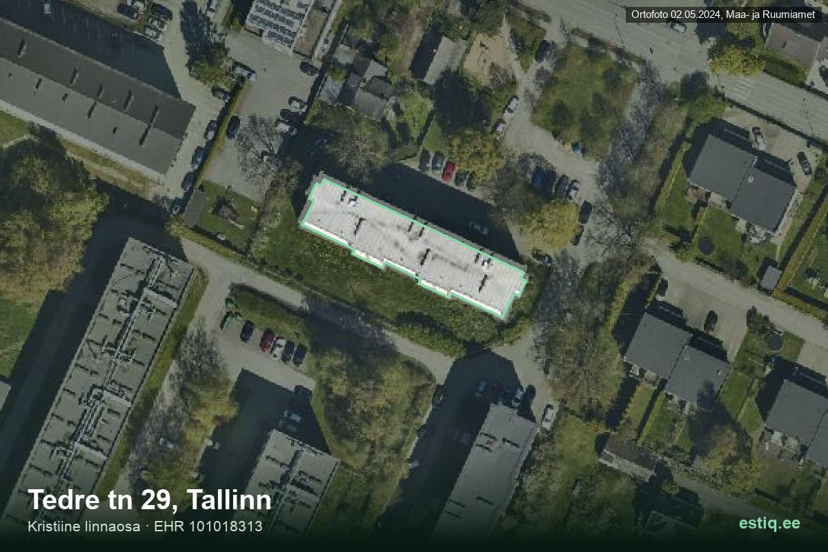 Tedre tänav 29, Tallinn – hoone aerofoto, kontuur ehitisregistri (EHR) andmetest