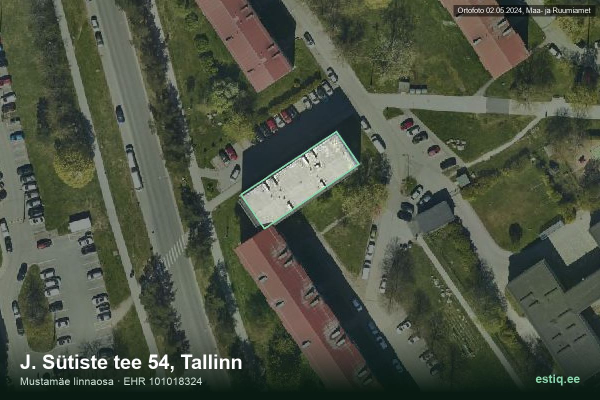 J. Sütiste tee 54, Tallinn – hoone aerofoto, kontuur ehitisregistri (EHR) andmetest