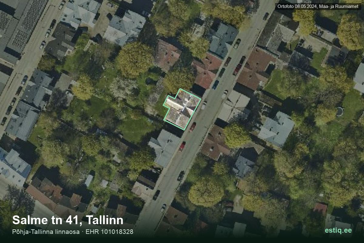 Salme tänav 41, Tallinn – hoone aerofoto, kontuur ehitisregistri (EHR) andmetest