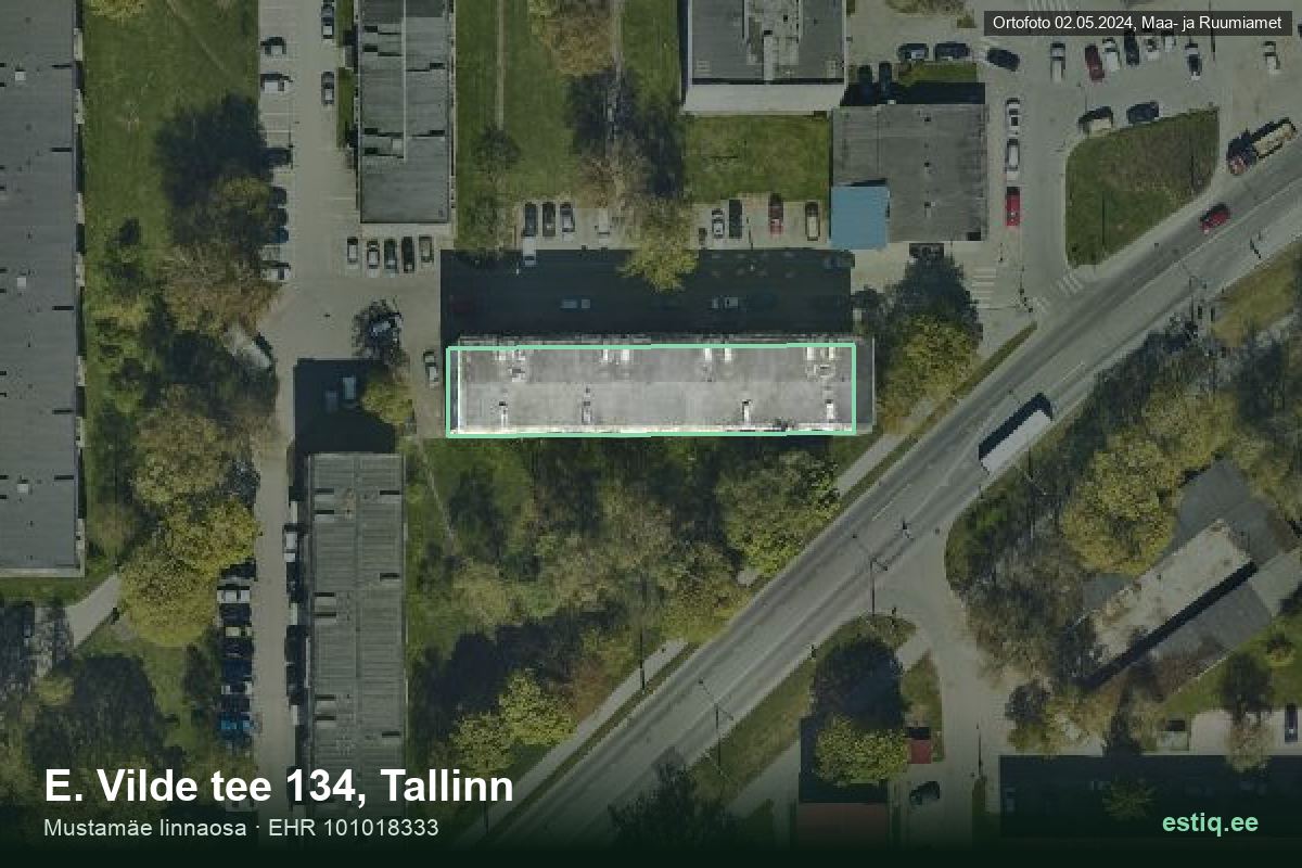 E. Vilde tee 134, Tallinn – hoone aerofoto, kontuur ehitisregistri (EHR) andmetest
