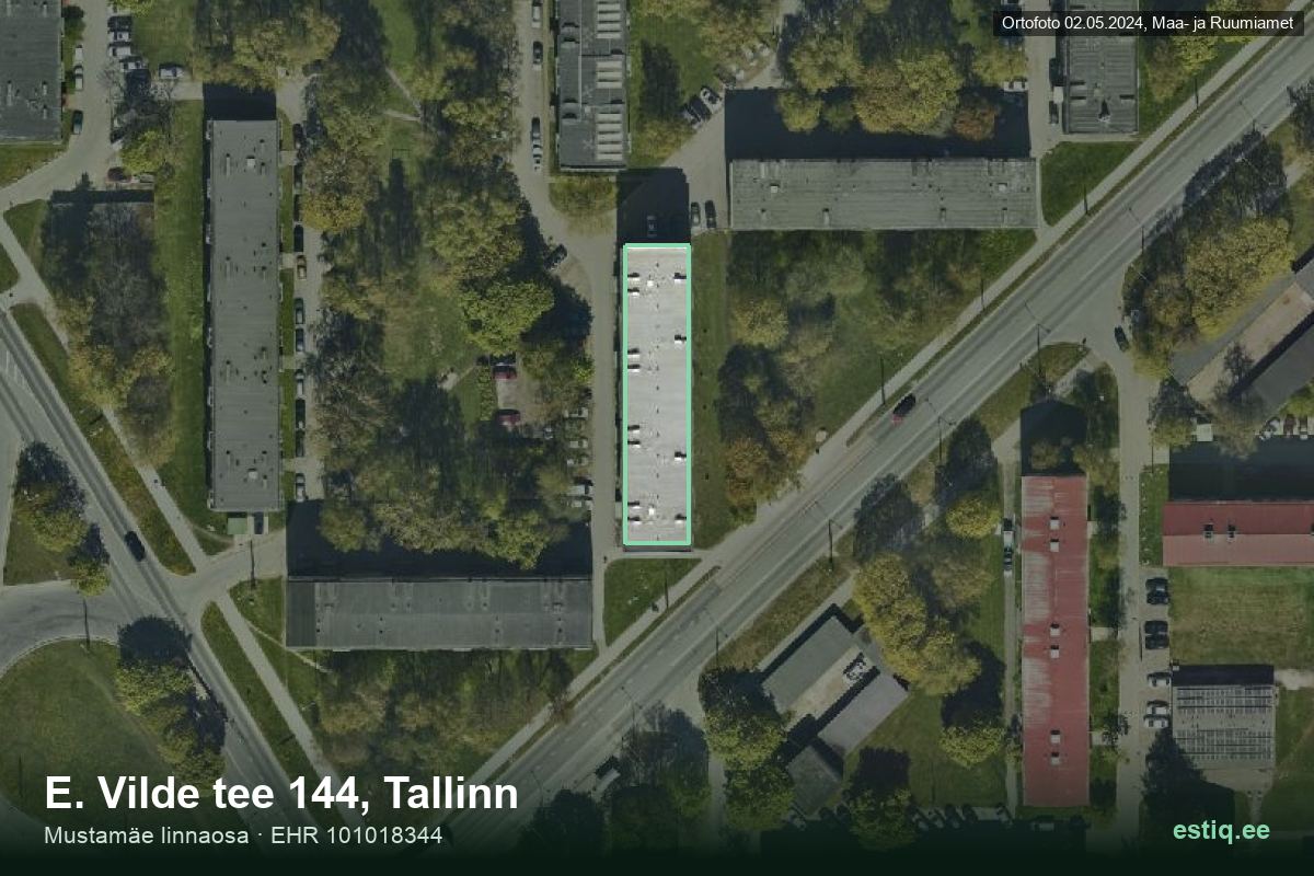 E. Vilde tee 144, Tallinn – hoone aerofoto, kontuur ehitisregistri (EHR) andmetest