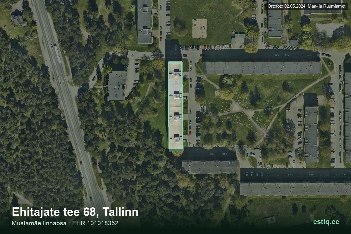 Ehitajate tee 68, Tallinn – hoone aerofoto, kontuur ehitisregistri (EHR) andmetest