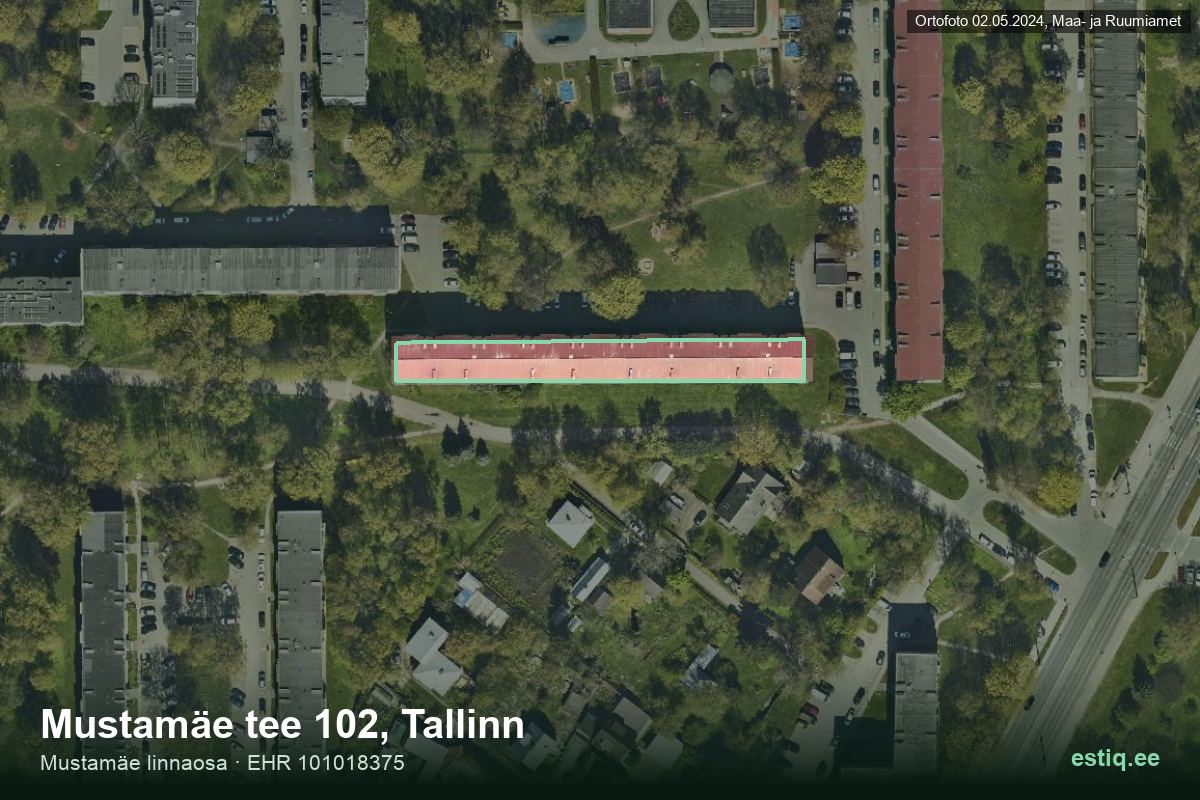 Mustamäe tee 102, Tallinn – hoone aerofoto, kontuur ehitisregistri (EHR) andmetest