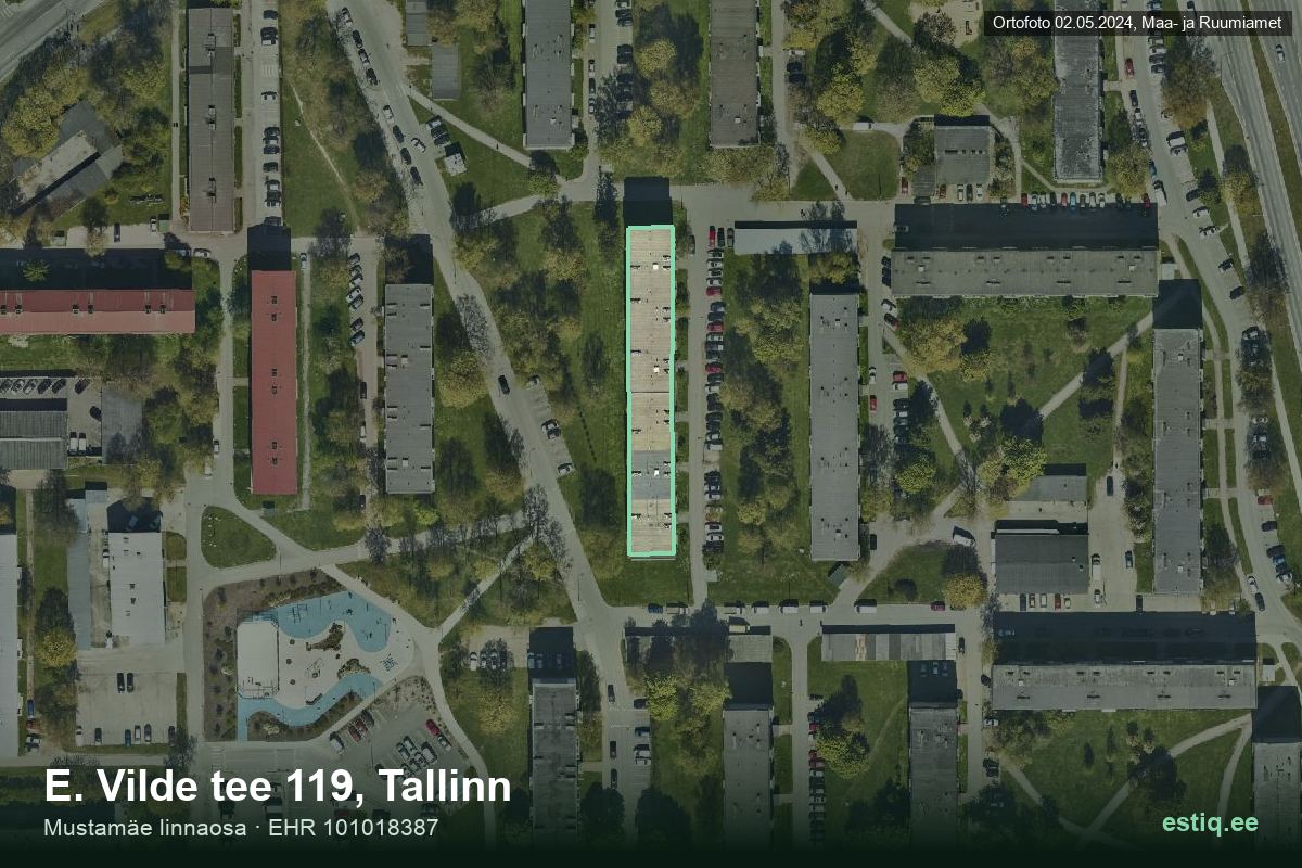 E. Vilde tee 119, Tallinn – hoone aerofoto, kontuur ehitisregistri (EHR) andmetest