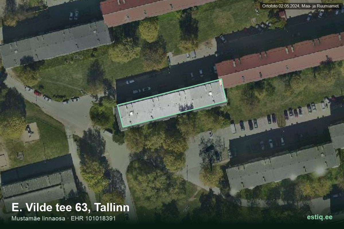 E. Vilde tee 63, Tallinn – hoone aerofoto, kontuur ehitisregistri (EHR) andmetest