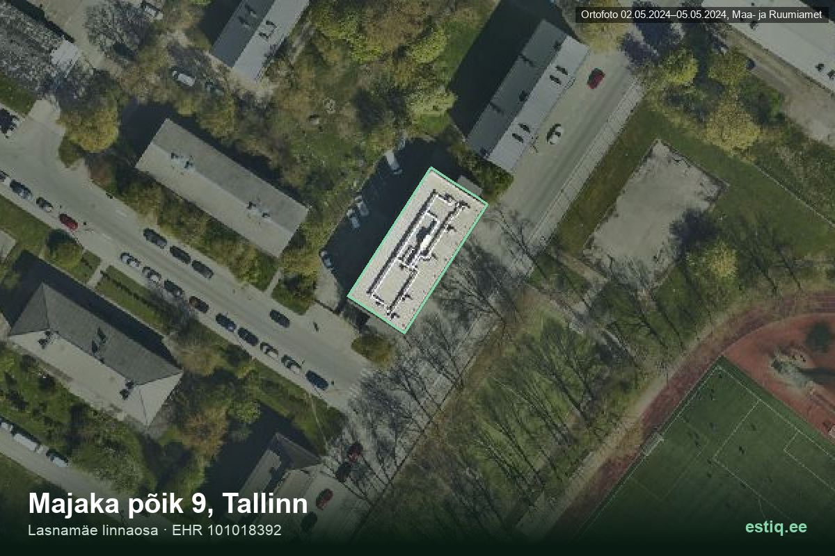 Majaka põik 9, Tallinn – aerial photo of the building, outline from the Building Register (EHR)