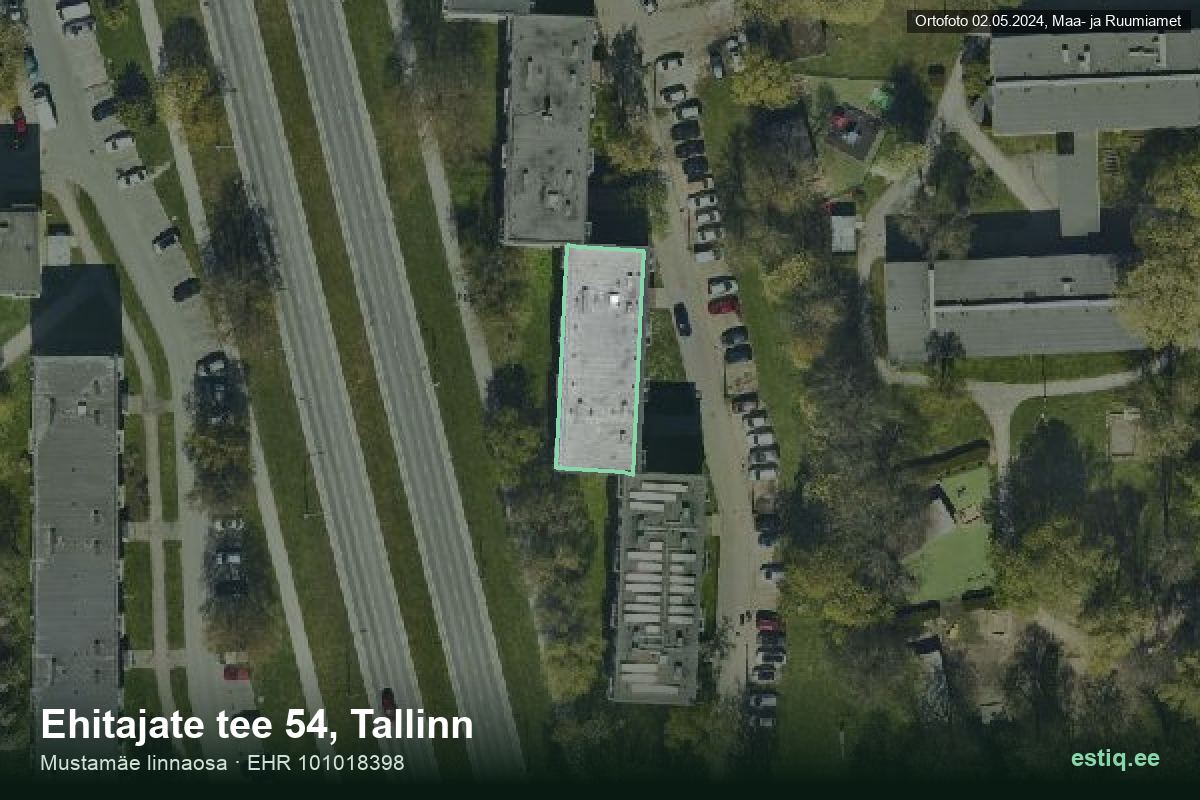 Ehitajate tee 54, Tallinn – hoone aerofoto, kontuur ehitisregistri (EHR) andmetest