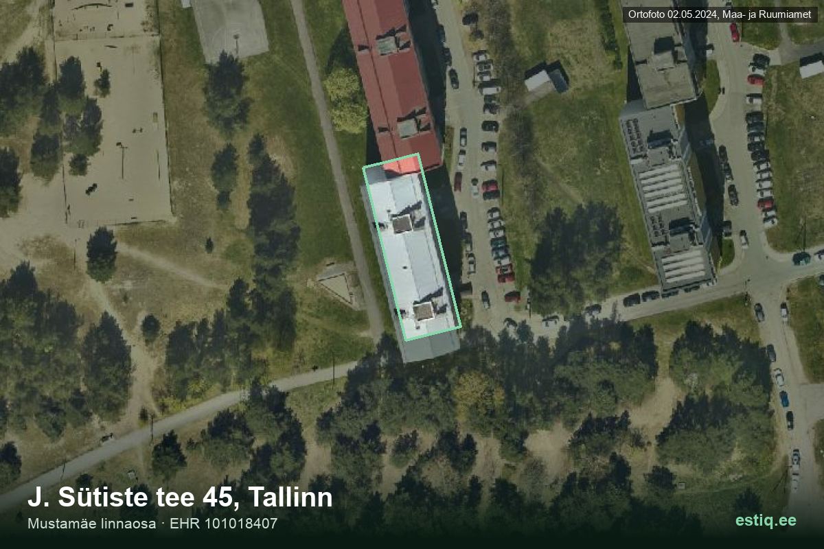 J. Sütiste tee 45, Tallinn – hoone aerofoto, kontuur ehitisregistri (EHR) andmetest