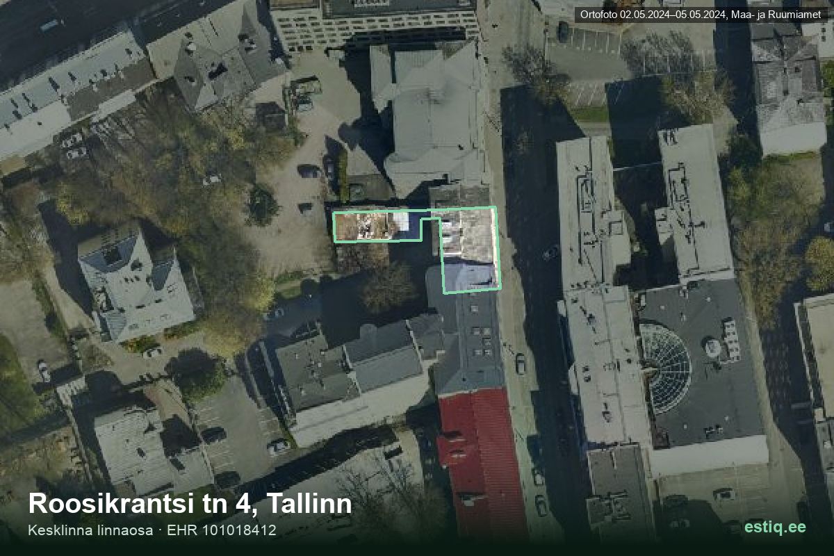 Roosikrantsi tänav 4, Tallinn – hoone aerofoto, kontuur ehitisregistri (EHR) andmetest