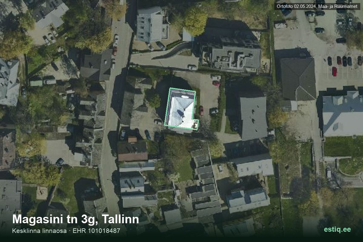 Magasini tänav 3g, Tallinn – ilmakuva rakennuksesta, ääriviiva rakennusrekisteristä (EHR)
