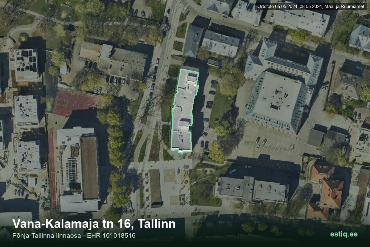 Vana-Kalamaja tänav 16, Tallinn – hoone aerofoto, kontuur ehitisregistri (EHR) andmetest
