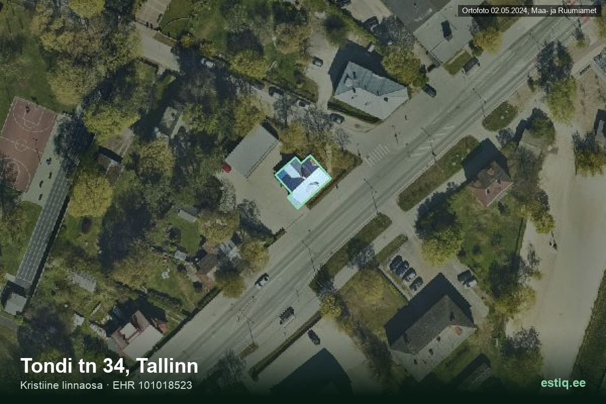 Tondi tänav 34, Tallinn – hoone aerofoto, kontuur ehitisregistri (EHR) andmetest