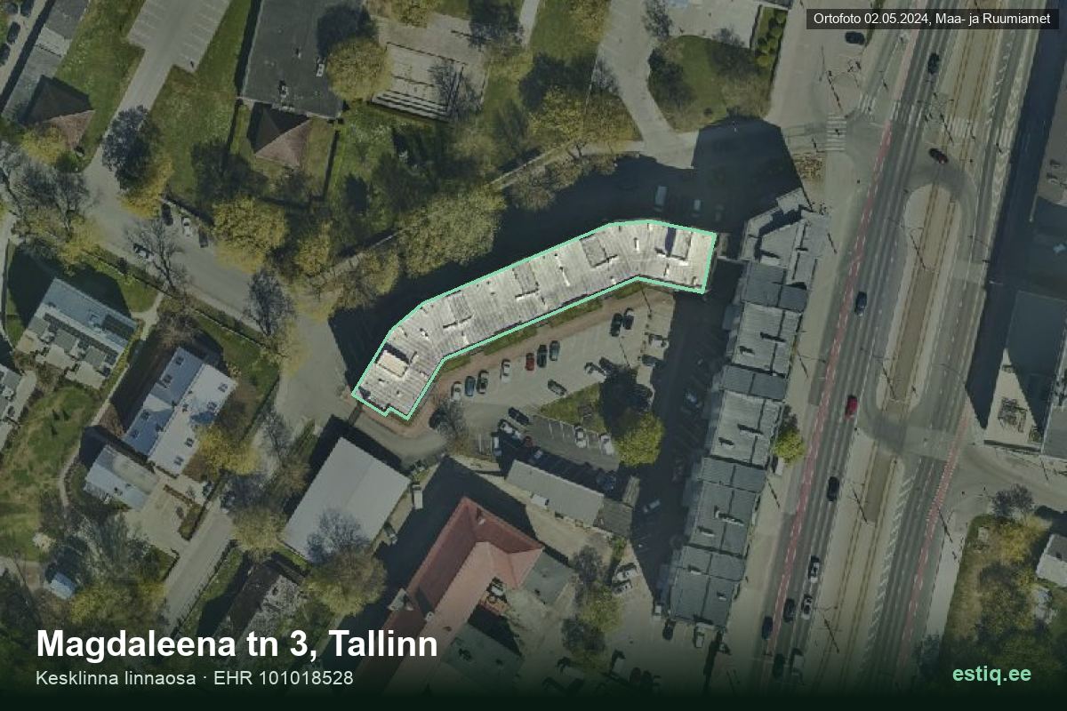 Magdaleena tänav 3, Tallinn – hoone aerofoto, kontuur ehitisregistri (EHR) andmetest