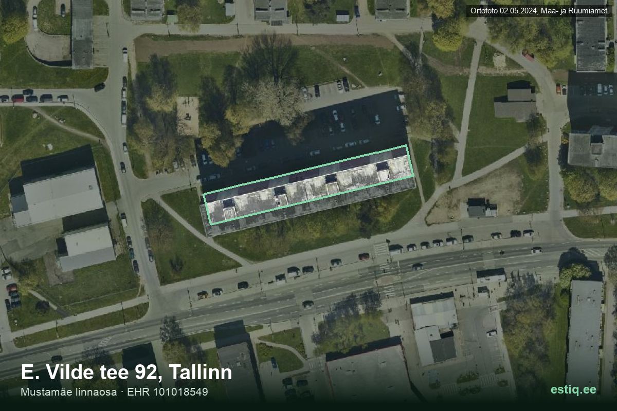 E. Vilde tee 92, Tallinn – hoone aerofoto, kontuur ehitisregistri (EHR) andmetest
