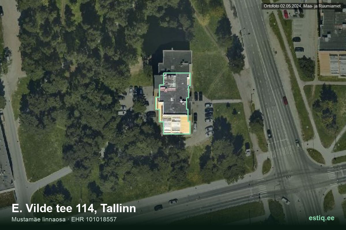 E. Vilde tee 114, Tallinn – hoone aerofoto, kontuur ehitisregistri (EHR) andmetest
