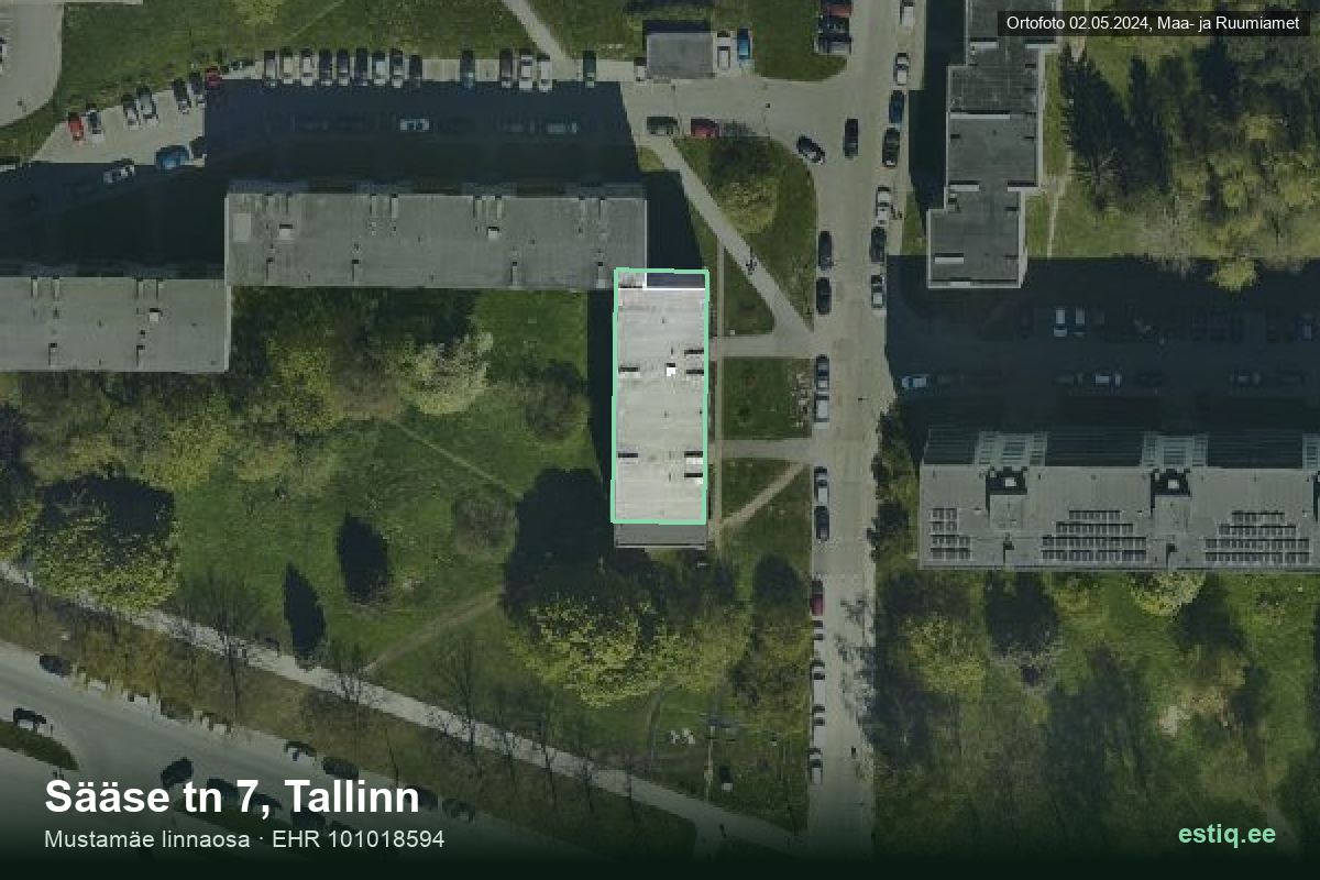 Sääse tänav 7, Tallinn – ilmakuva rakennuksesta, ääriviiva rakennusrekisteristä (EHR)