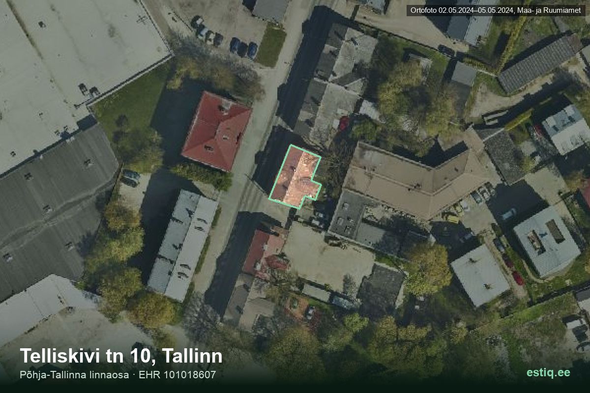 Telliskivi tänav 10, Tallinn – hoone aerofoto, kontuur ehitisregistri (EHR) andmetest