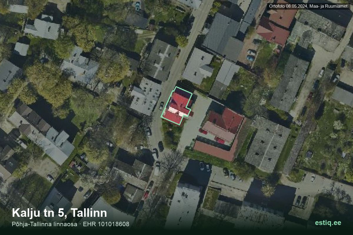 Kalju tänav 5, Tallinn – hoone aerofoto, kontuur ehitisregistri (EHR) andmetest