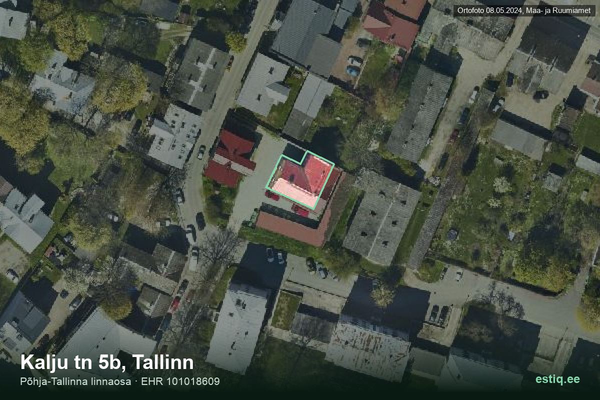 Kalju tänav 5b, Tallinn – hoone aerofoto, kontuur ehitisregistri (EHR) andmetest