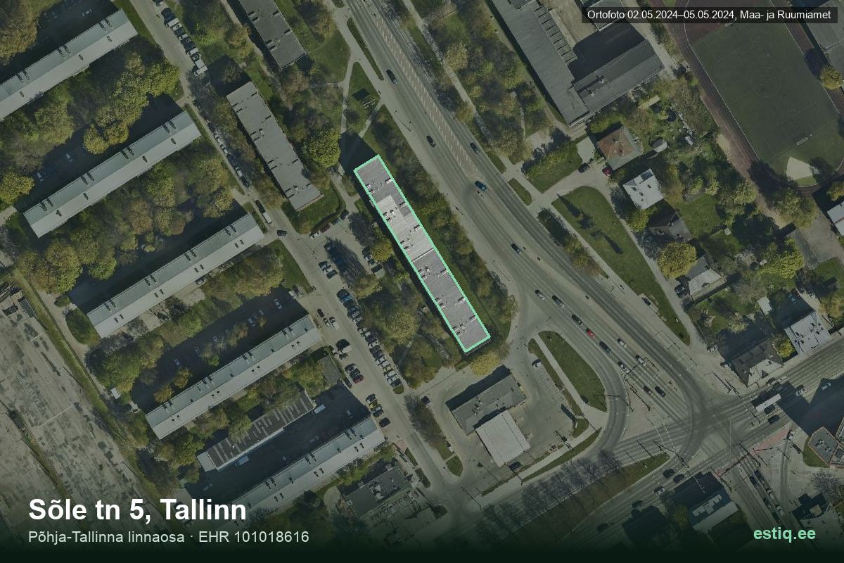 Sõle tänav 5, Tallinn – hoone aerofoto, kontuur ehitisregistri (EHR) andmetest