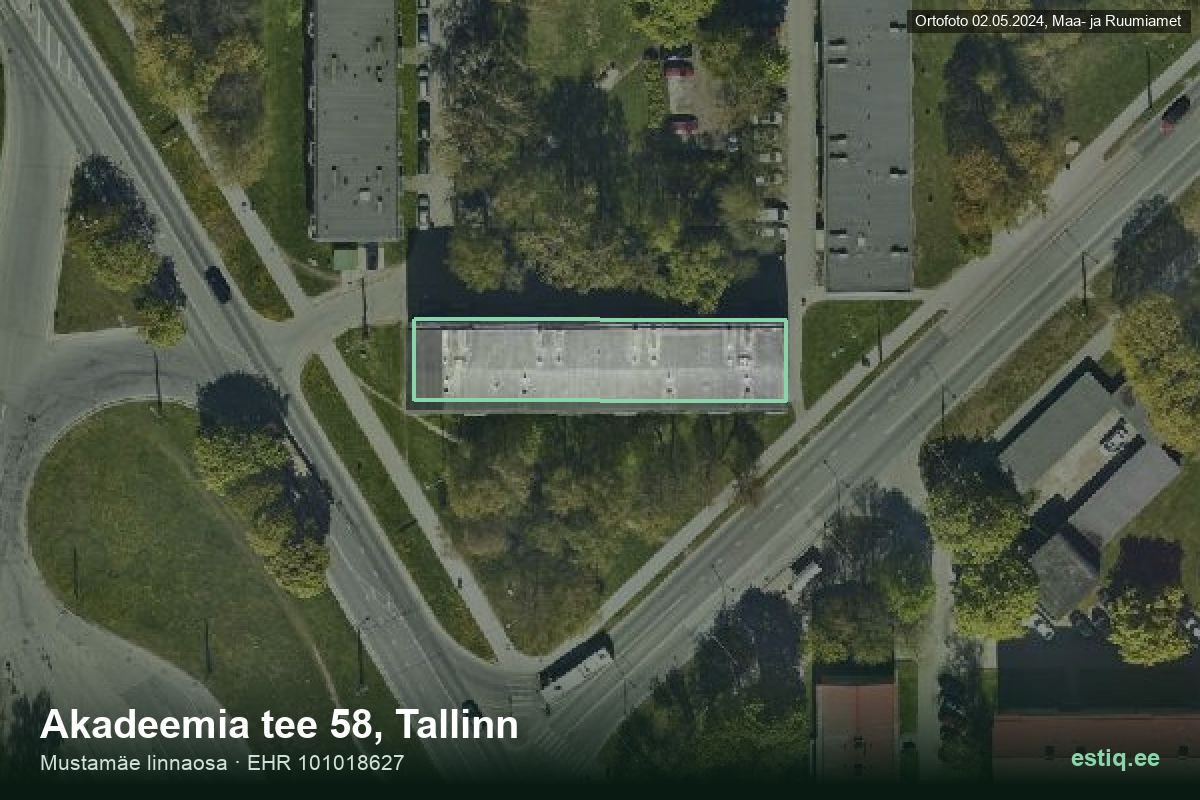 Akadeemia tee 58, Tallinn – hoone aerofoto, kontuur ehitisregistri (EHR) andmetest