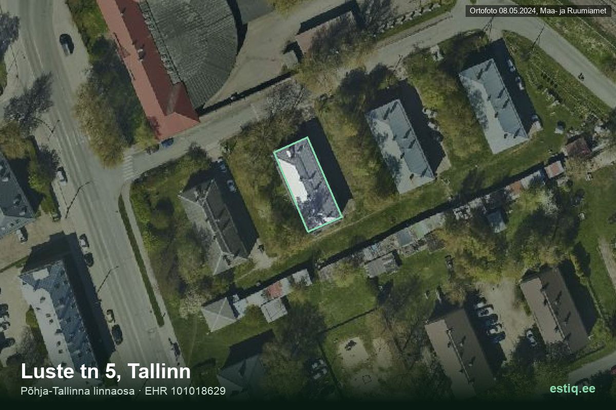 Luste tänav 5, Tallinn – ilmakuva rakennuksesta, ääriviiva rakennusrekisteristä (EHR)