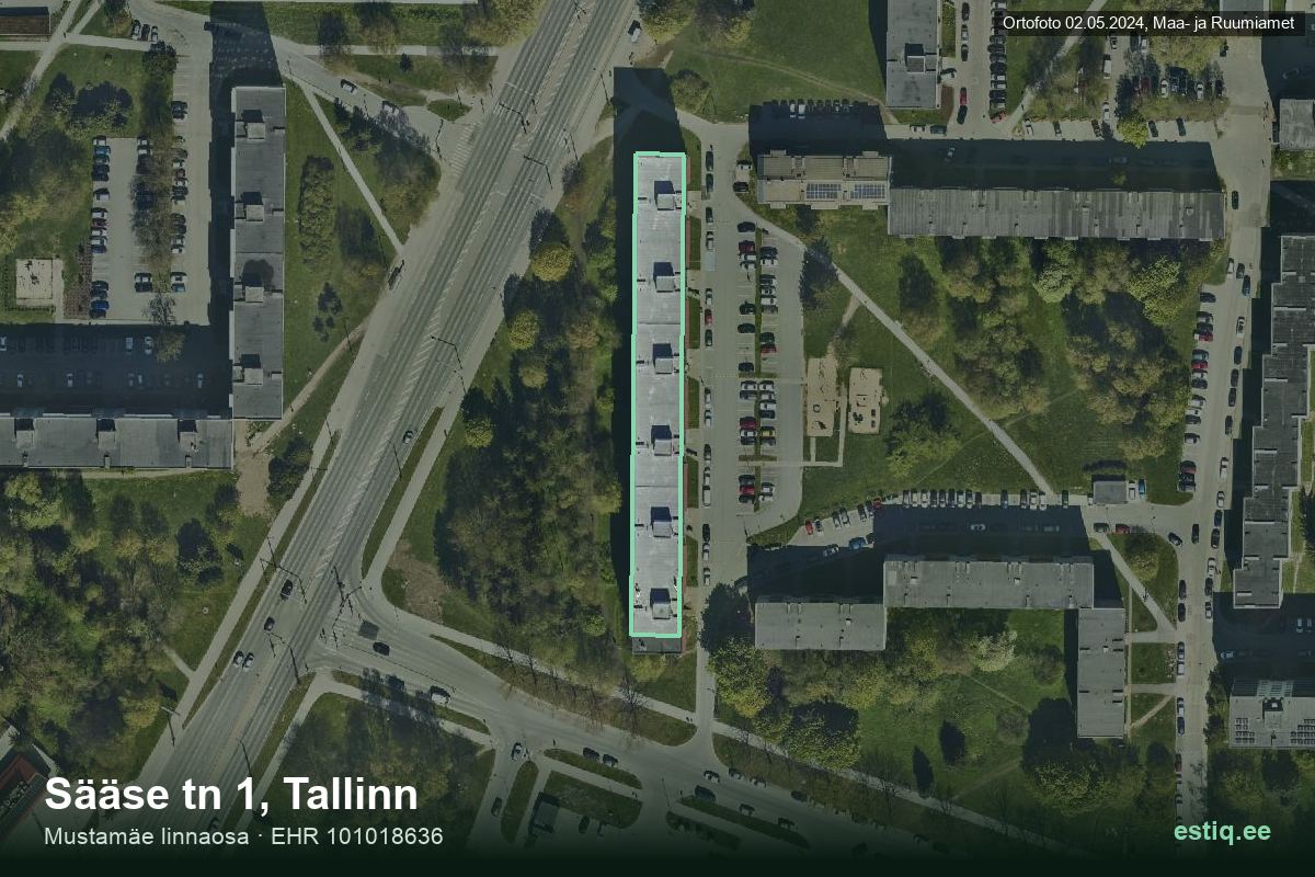 Sääse tänav 1, Tallinn – ilmakuva rakennuksesta, ääriviiva rakennusrekisteristä (EHR)